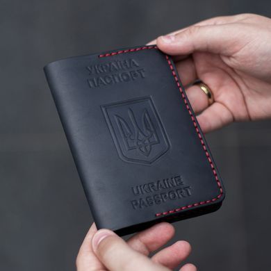 Обкладинка на паспорт чорна з червоною ниткою