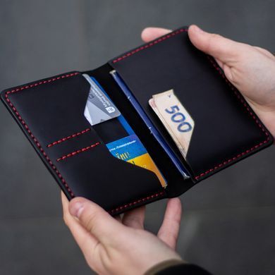 Портмоне для документів Comfort, чорне з червоною ниткою