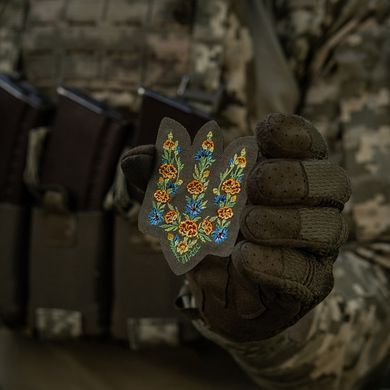 M-Tac нашивка Тризуб Чорнобривці (вишивка) Ranger Green