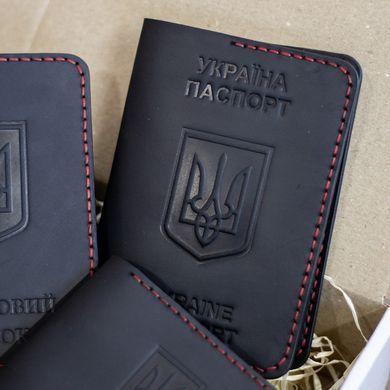 Набір обкладинок на УБД, військовий квиток та паспорт чорний з червоною ниткою