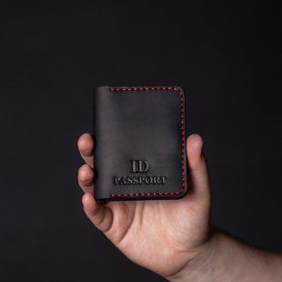 Обкладинка на ID паспорт чорна з червоною ниткою