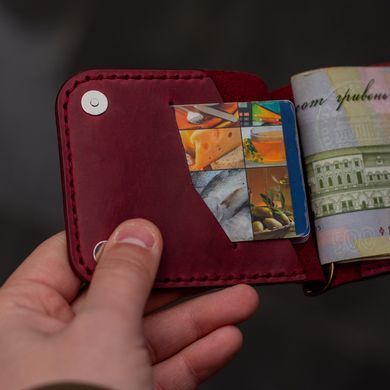 Шкіряний затиск для купюр Prime на магнітних кнопках марсала