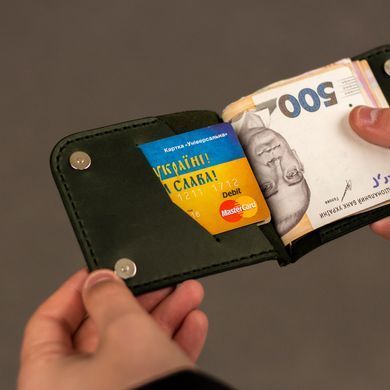 Шкіряний затиск для купюр Prime на магнітних кнопках зелений